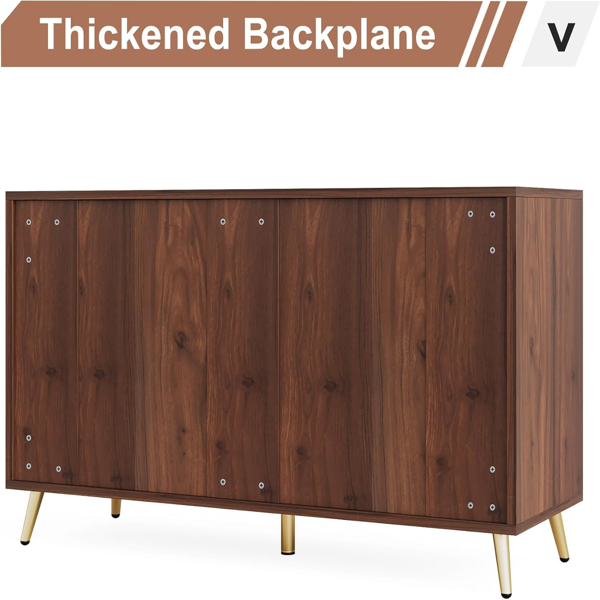 Modern 6-Drawer Bedroom Dresser - Elegant Storage Chest with Gold Legs - Wood Grain Finish Clothes Organizer