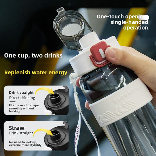 800ml Sports Water Bottle with Straw - Dual Drinking Design Leakproof Gym Bottle with One-Touch Handle Operation