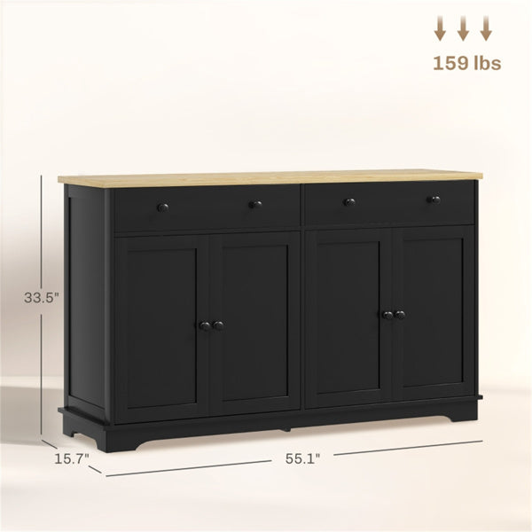 Black Kitchen Sideboard Buffet Cabinet with Wood Top - Modern Coffee Bar & Cupboard Storage