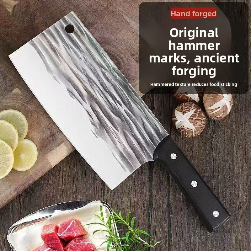 Heavy Duty Forged Stainless Steel Chopping Knife - Professional Butcher Meat Cleaver with Textured Blade & Ergonomic Handle