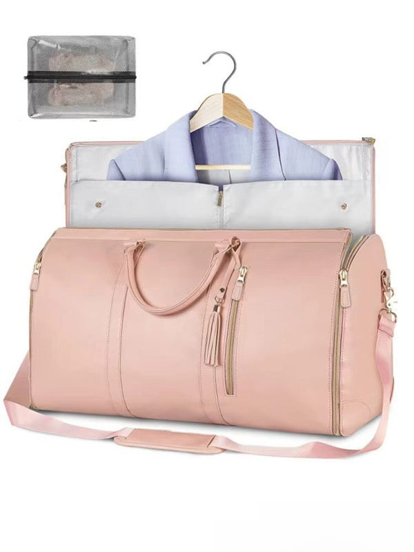 Foldable PU Leather Travel Bag - Lightweight Large Capacity Duffel with Garment Storage for Business & Weekend Trips