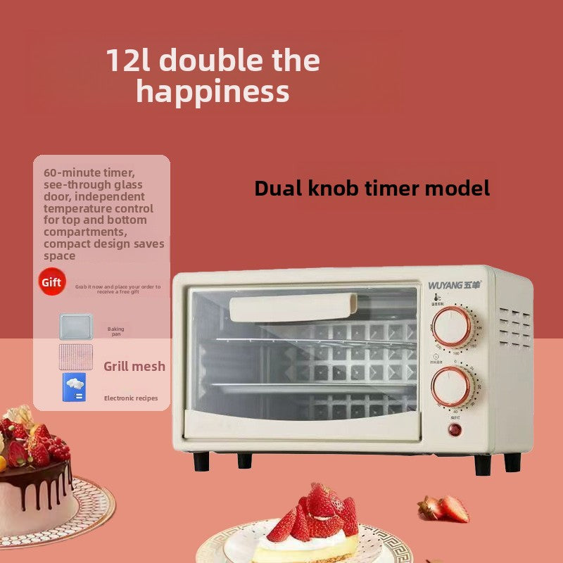 12L Mini Electric Oven for Home Baking - Compact Toaster Oven with High-Efficiency Stainless Steel Heating