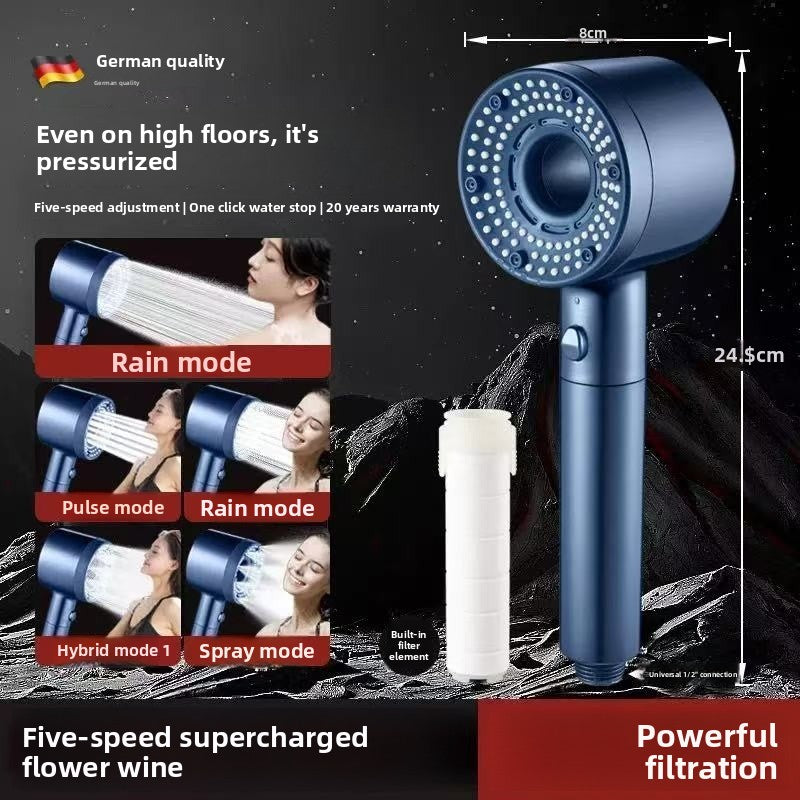 High-Pressure 5-Mode Shower Head with Built-in Water Purification Filter