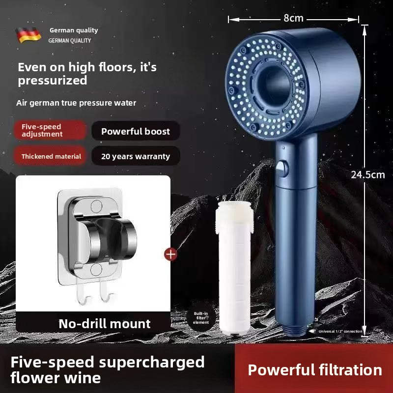 High-Pressure 5-Mode Shower Head with Built-in Water Purification Filter