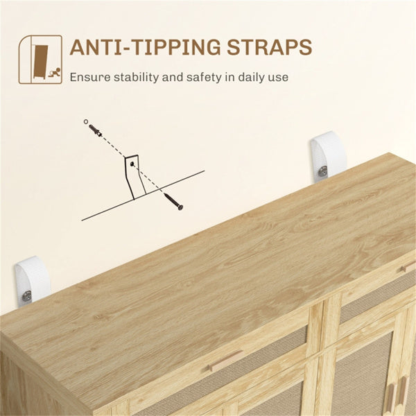 Modern Rattan Sideboard Buffet Cabinet with 2 Drawers & Wood Texture Finish