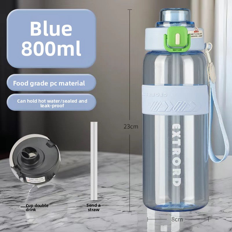 800ml Sports Water Bottle with Straw - Dual Drinking Design Leakproof Gym Bottle with One-Touch Handle Operation