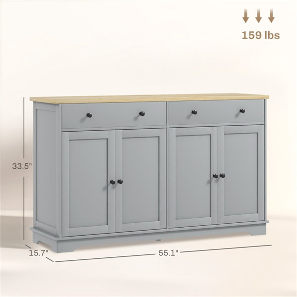 Farmhouse Kitchen Pantry Hutch with Microwave Stand, Beadboard Doors & Large Storage Cabinet