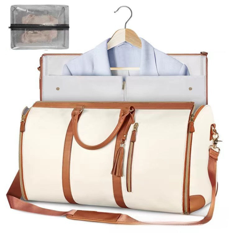 Foldable PU Leather Travel Bag - Lightweight Large Capacity Duffel with Garment Storage for Business & Weekend Trips