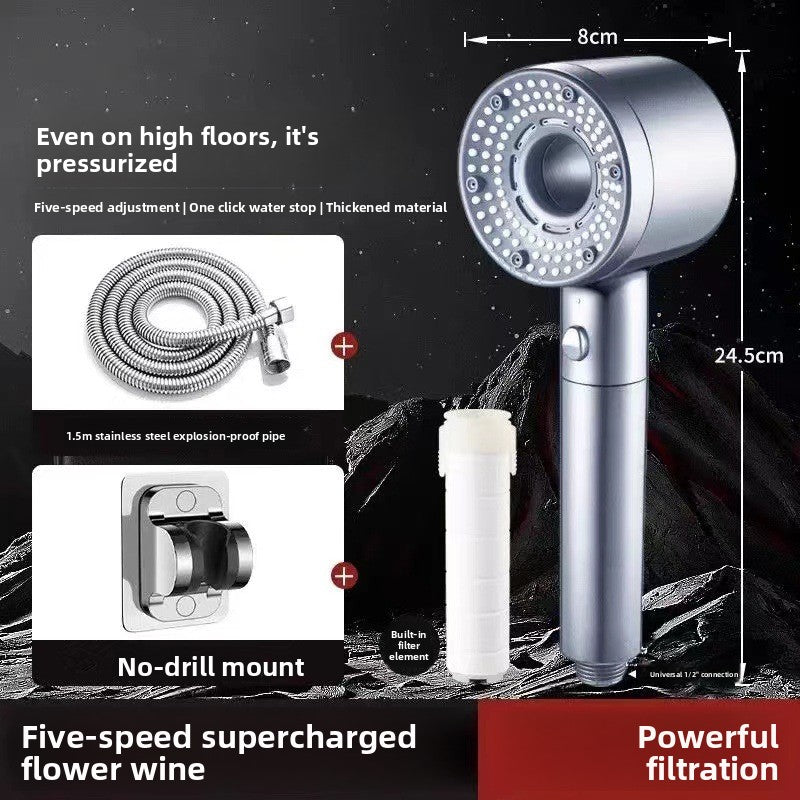High-Pressure 5-Mode Shower Head with Built-in Water Purification Filter
