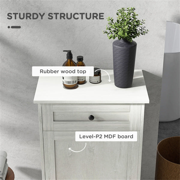 Tilt-Out Trash Bin Cabinet with Drawer & Rubber Wood Top - Hidden Kitchen Garbage Can Storage Holder