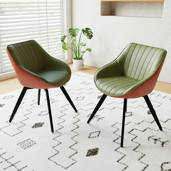 Set of 2 Modern Medieval-Style Kitchen Dining Chairs with Thick Cushioned Seat & Backrest - Olive Green