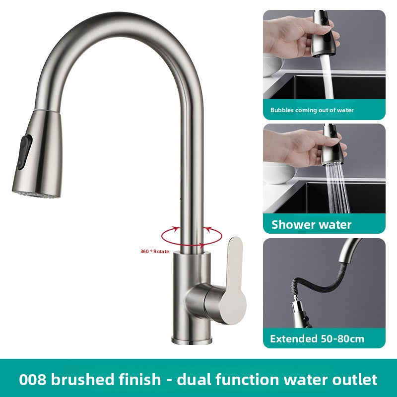Modern Pull-Out Kitchen Faucet with Flexible Hose - Brushed Nickel 2-Function Swivel Spout Sink Mixer Tap