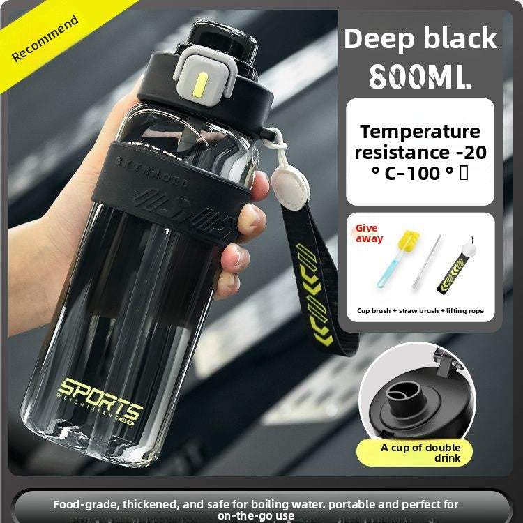 Insulated Sports Water Bottle with Carrying Rope - 800ml High-Temperature Resistant Flask for Gym, Hiking & Outdoor Activities