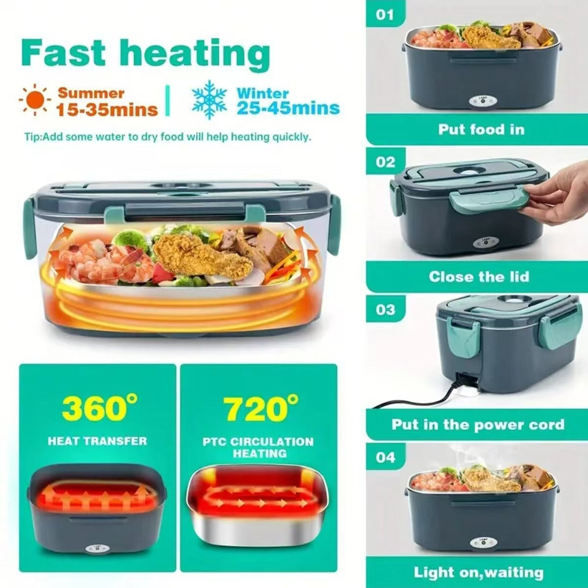 Portable Electric Heating Lunch Box with Removable Container