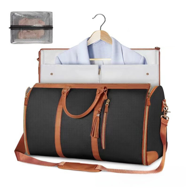 Foldable PU Leather Travel Bag - Lightweight Large Capacity Duffel with Garment Storage for Business & Weekend Trips