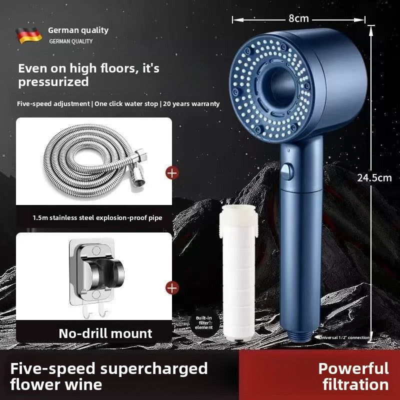 High-Pressure 5-Mode Shower Head with Built-in Water Purification Filter