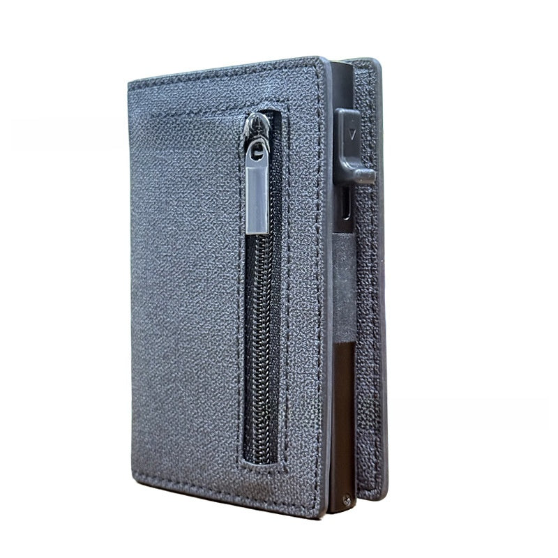 Luxury Genuine Leather RFID Blocking Wallet - Slim Pop-up Card Holder with Zipper