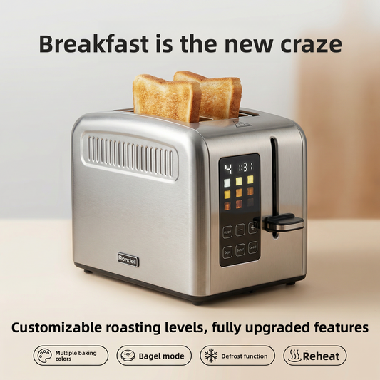 Smart Digital 2-Slice Toaster with Touchscreen - Customizable Roasting Levels & Stainless Steel Finish