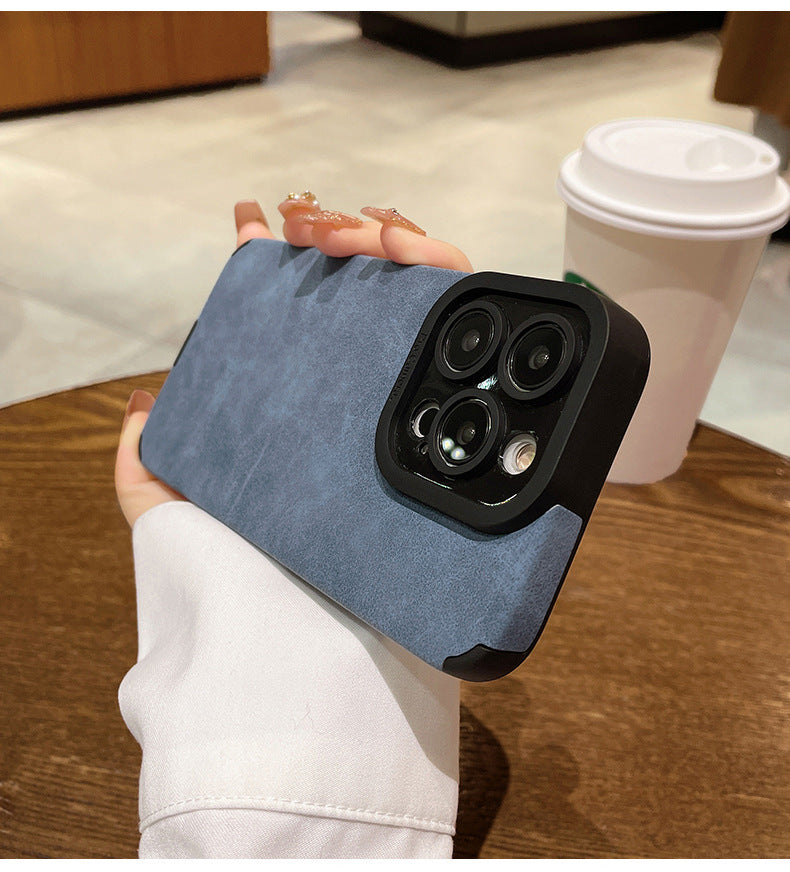 Premium Suede Leather iPhone Case - Luxury Shockproof & Anti-Fall Protective Cover with Reinforced Corners