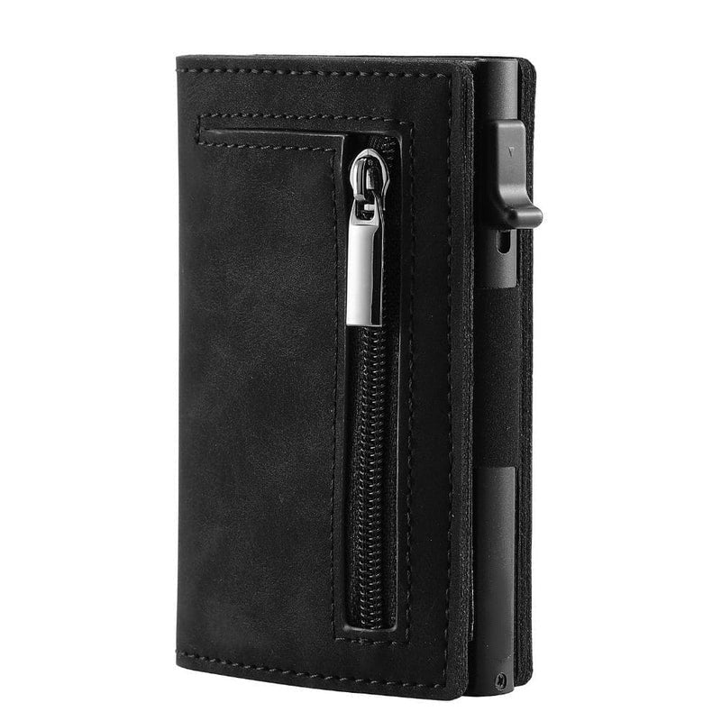 Luxury Genuine Leather RFID Blocking Wallet - Slim Pop-up Card Holder with Zipper