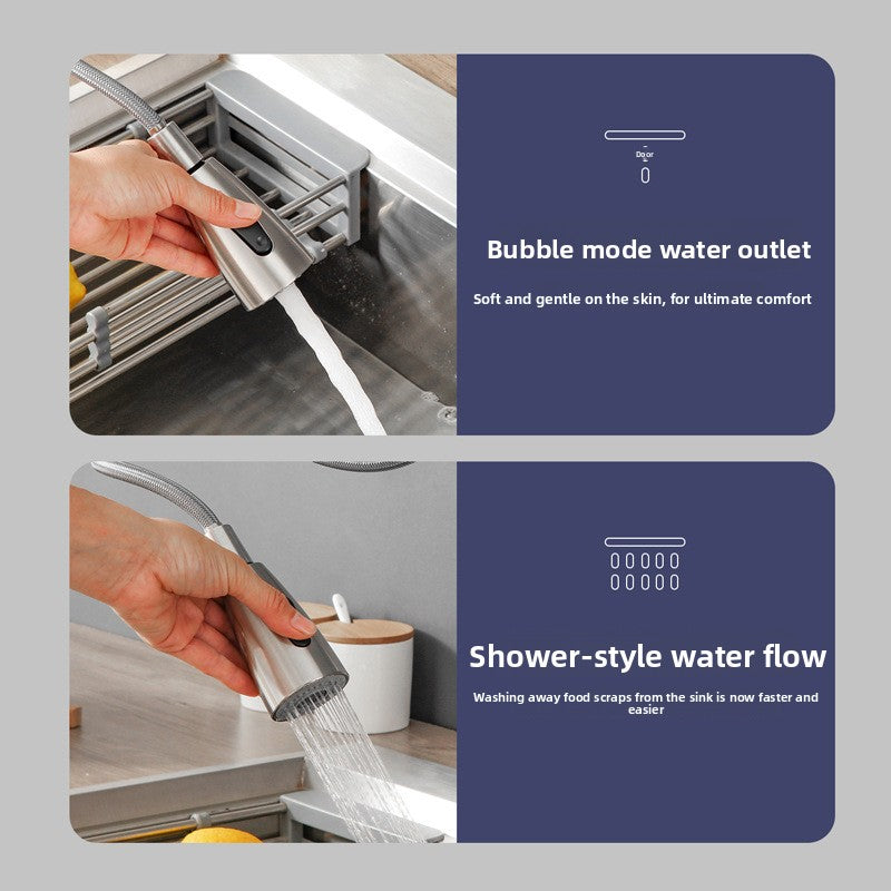 Modern Pull-Out Kitchen Faucet with Flexible Hose - Brushed Nickel 2-Function Swivel Spout Sink Mixer Tap