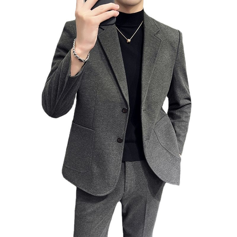 Premium Men's Slim Fit Wool Blend Suit - Stylish Two-Piece Set with Upgraded Sleeve & Button Design for Business & Formal Wear