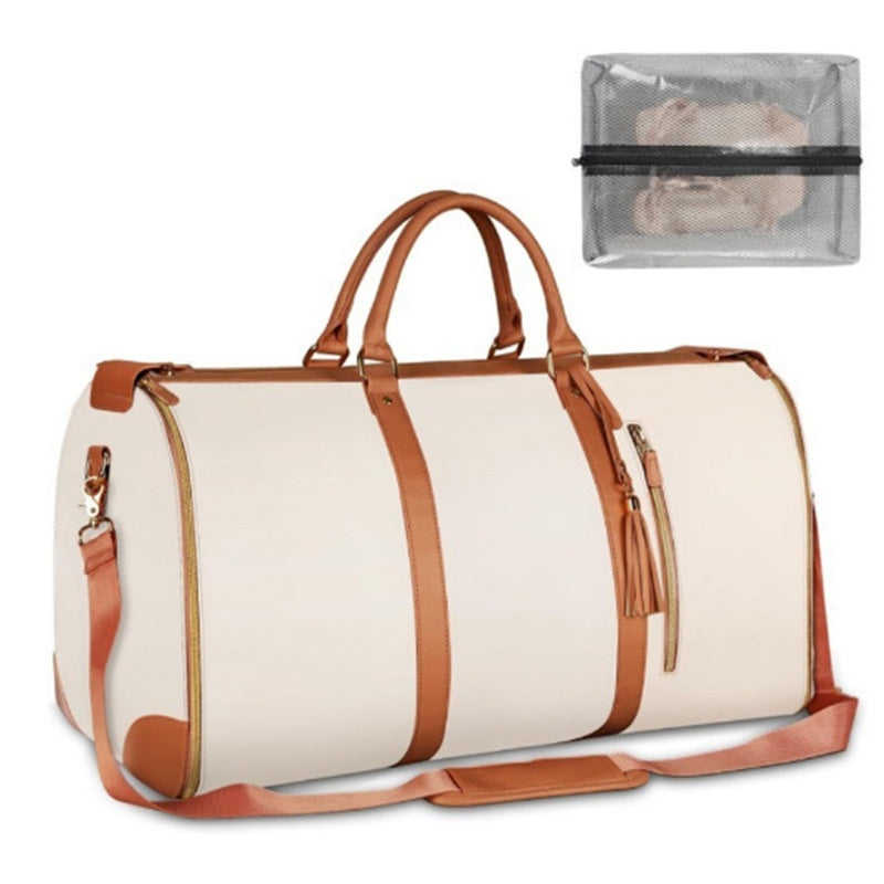 Foldable PU Leather Travel Bag - Lightweight Large Capacity Duffel with Garment Storage for Business & Weekend Trips