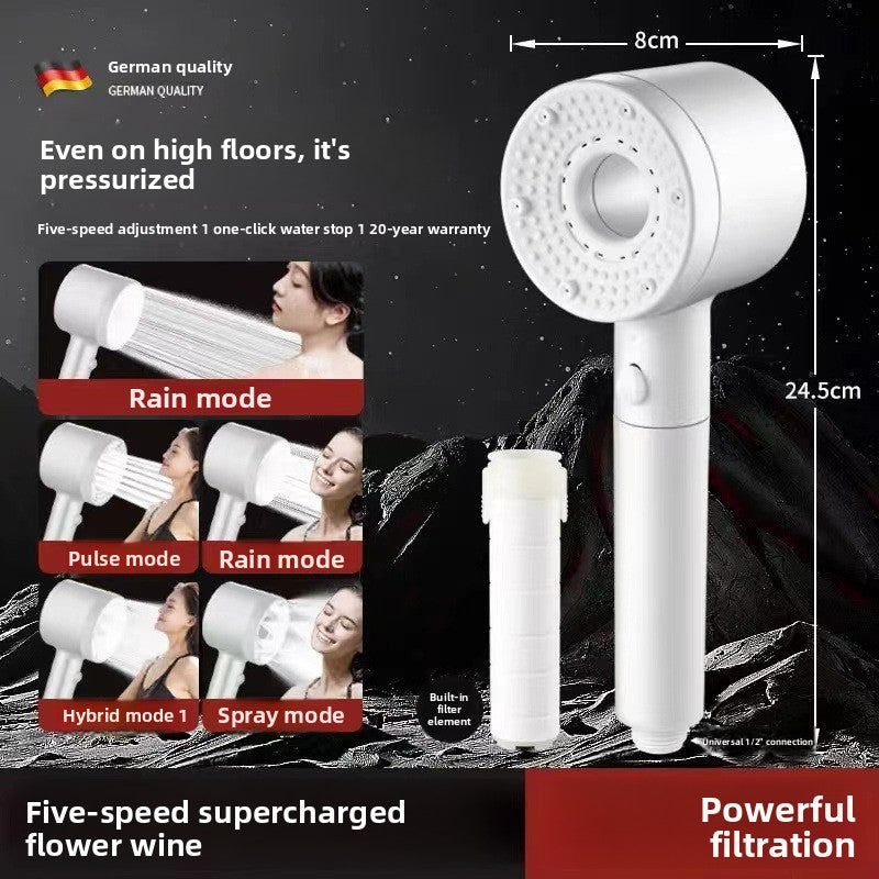 High-Pressure 5-Mode Shower Head with Built-in Water Purification Filter