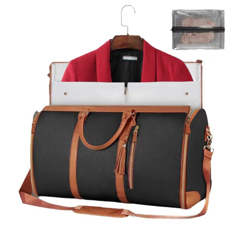 Foldable PU Leather Travel Bag - Lightweight Large Capacity Duffel with Garment Storage for Business & Weekend Trips