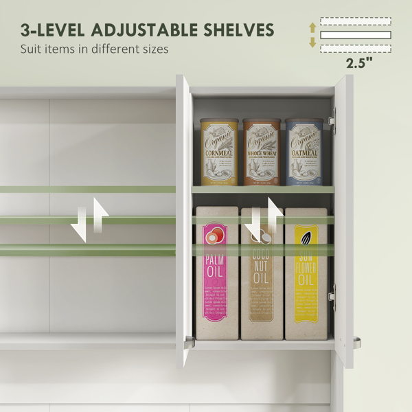 Multifunctional Kitchen Pantry Cabinet with Microwave Stand - White Storage Hutch with Adjustable Shelves & Storage Doors