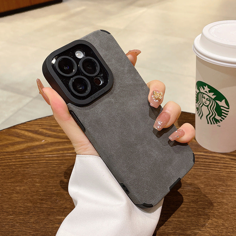 Premium Suede Leather iPhone Case - Luxury Shockproof & Anti-Fall Protective Cover with Reinforced Corners