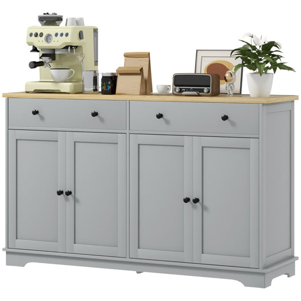 Farmhouse Kitchen Pantry Hutch with Microwave Stand, Beadboard Doors & Large Storage Cabinet