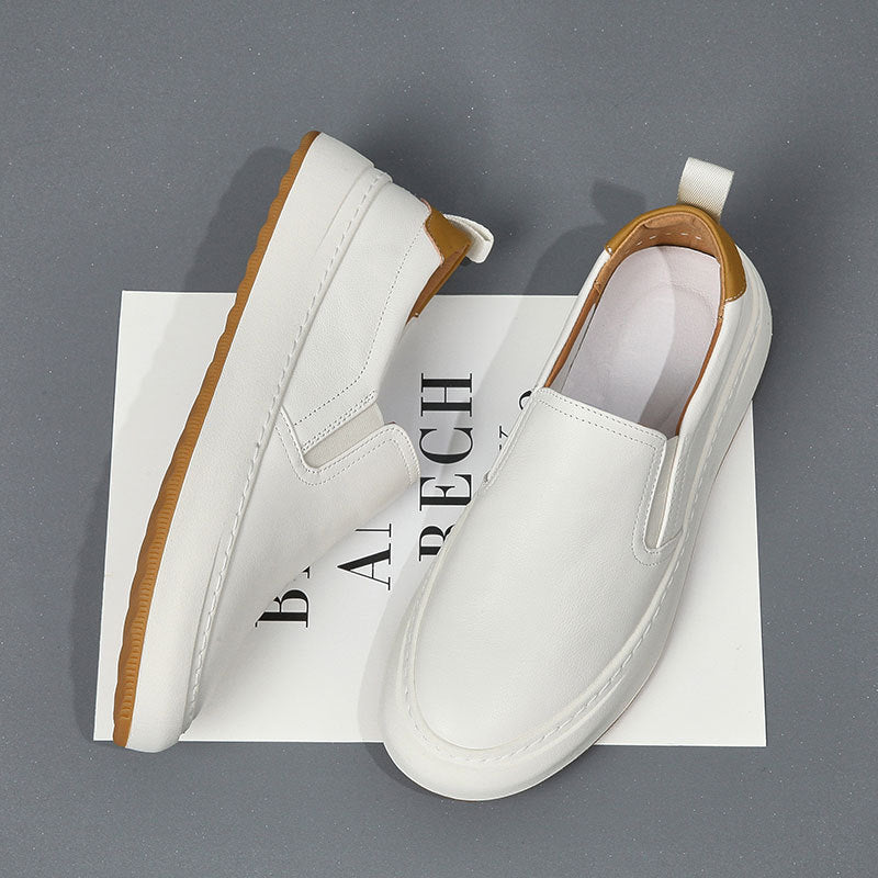 Premium Mens Genuine Leather Slip-On Loafers - Breathable Mesh Lining Comfortable Casual Walking Shoes