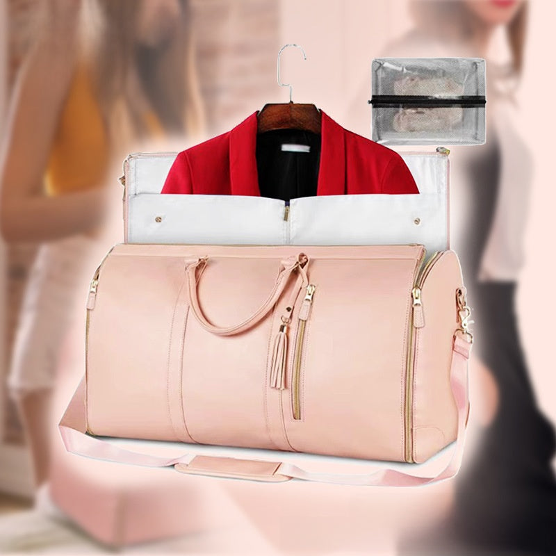 Foldable PU Leather Travel Bag - Lightweight Large Capacity Duffel with Garment Storage for Business & Weekend Trips