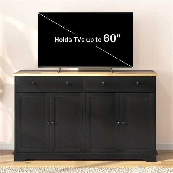 Black Kitchen Sideboard Buffet Cabinet with Wood Top - Modern Coffee Bar & Cupboard Storage