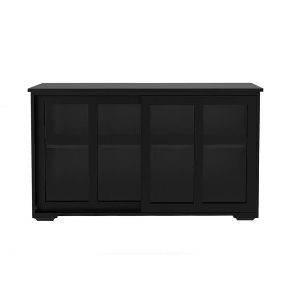 Modern Black Buffet Sideboard with Sliding Glass Doors - Multipurpose Kitchen Storage & Coffee Bar Cabinet