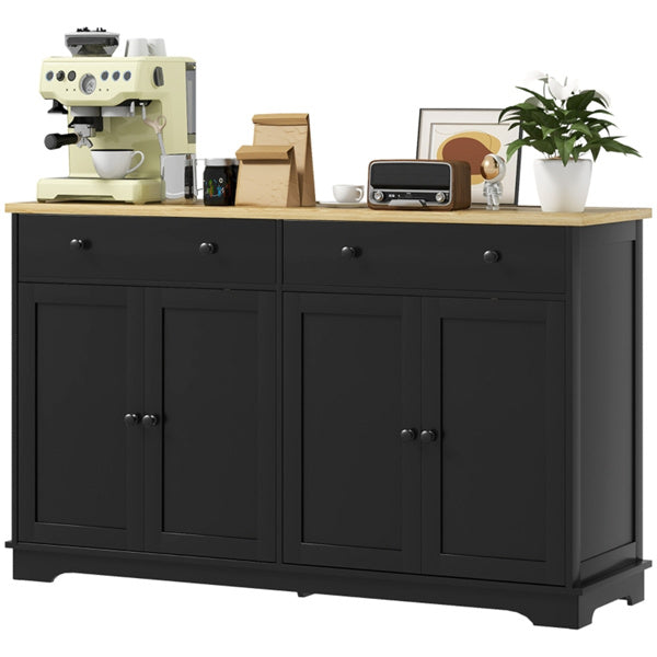 Black Kitchen Sideboard Buffet Cabinet with Wood Top - Modern Coffee Bar & Cupboard Storage