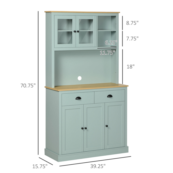 Classic White Kitchen Pantry Cabinet - Large Storage Hutch with Open Countertop Shelf & Double Shaker Doors - Tall Freestanding Pantry Cupboard