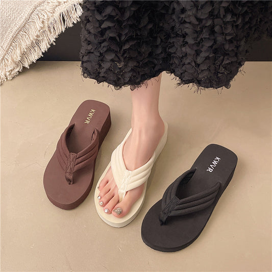 Women's Platform Wedge Sandals - Lightweight Anti-Slip Flip Flops with Comfortable Textured Sole for Summer