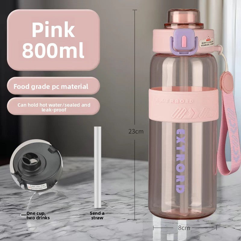 800ml Sports Water Bottle with Straw - Dual Drinking Design Leakproof Gym Bottle with One-Touch Handle Operation