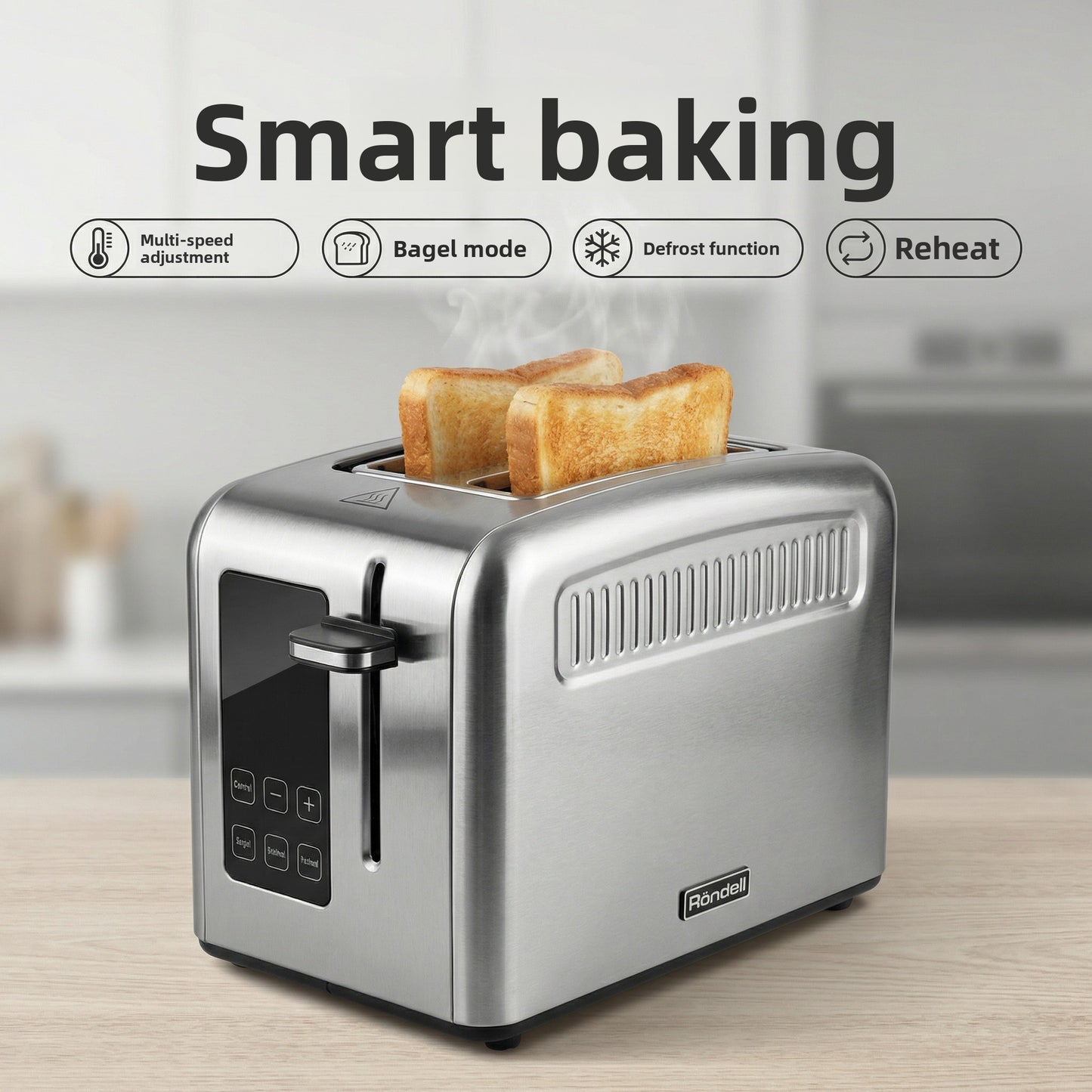 Smart Digital 2-Slice Toaster with Touchscreen - Customizable Roasting Levels & Stainless Steel Finish