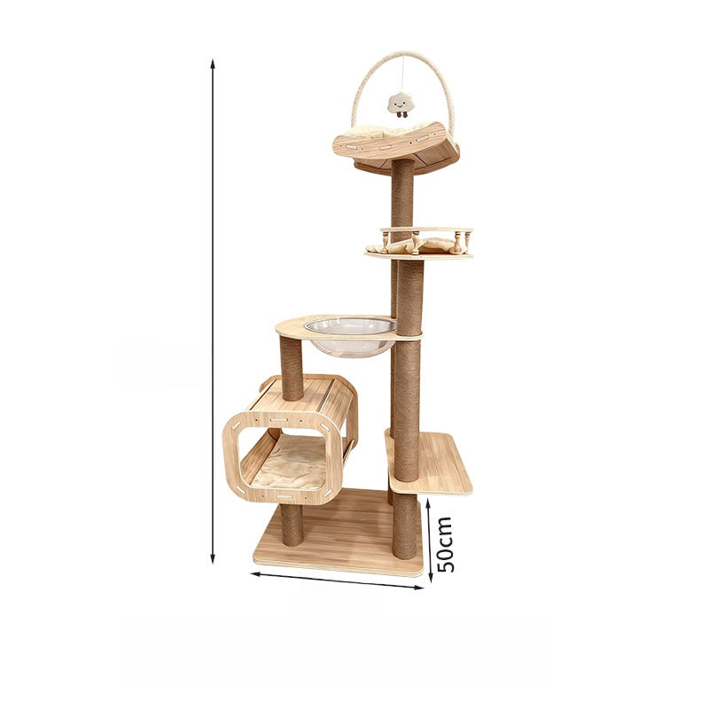 Large Solid Wood Cat Climbing Frame - Multi-Level Luxury Cat Tree with Scratching Post & Durable Wood Construction