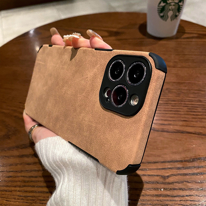 Premium Suede Leather iPhone Case - Luxury Shockproof & Anti-Fall Protective Cover with Reinforced Corners
