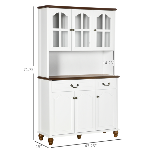 Tall White Kitchen Pantry Cabinet with Drawer - Large Standing Storage Hutch with 4 Doors & Adjustable Shelves - Elegant Home Pantry Cupboard