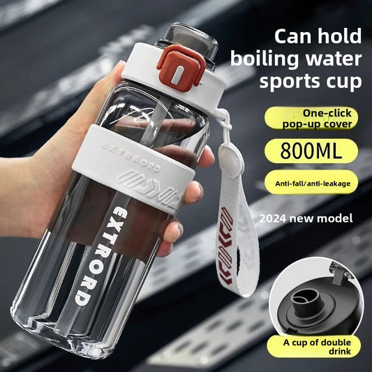 Insulated Sports Water Bottle with Carrying Rope - 800ml High-Temperature Resistant Flask for Gym, Hiking & Outdoor Activities