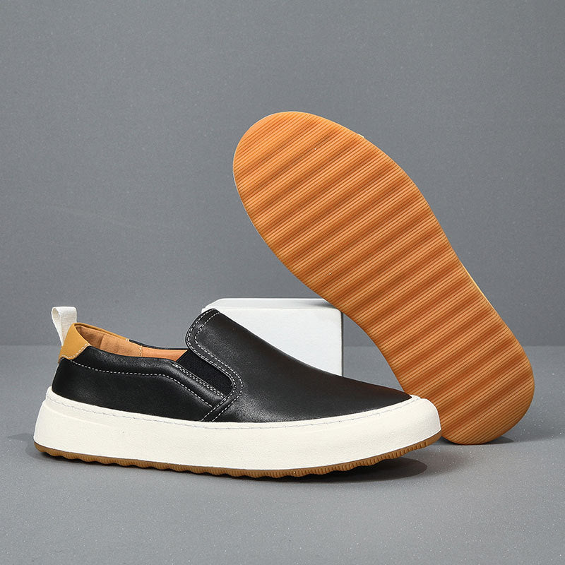 Premium Mens Genuine Leather Slip-On Loafers - Breathable Mesh Lining Comfortable Casual Walking Shoes