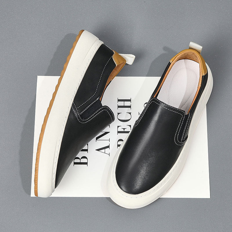 Premium Mens Genuine Leather Slip-On Loafers - Breathable Mesh Lining Comfortable Casual Walking Shoes