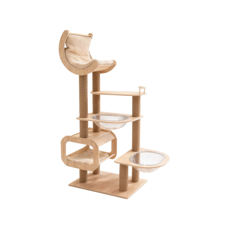 Large Solid Wood Cat Climbing Frame - Multi-Level Luxury Cat Tree with Scratching Post & Durable Wood Construction