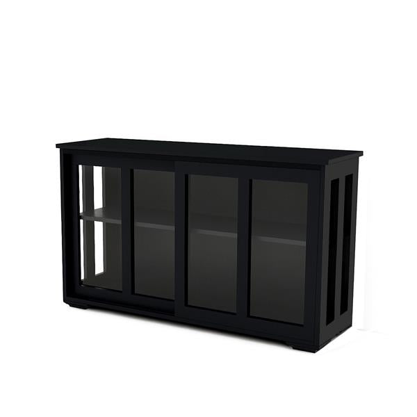 Modern Black Buffet Sideboard with Sliding Glass Doors - Multipurpose Kitchen Storage & Coffee Bar Cabinet
