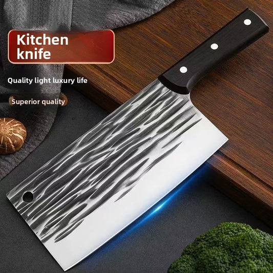 Heavy Duty Forged Stainless Steel Chopping Knife - Professional Butcher Meat Cleaver with Textured Blade & Ergonomic Handle